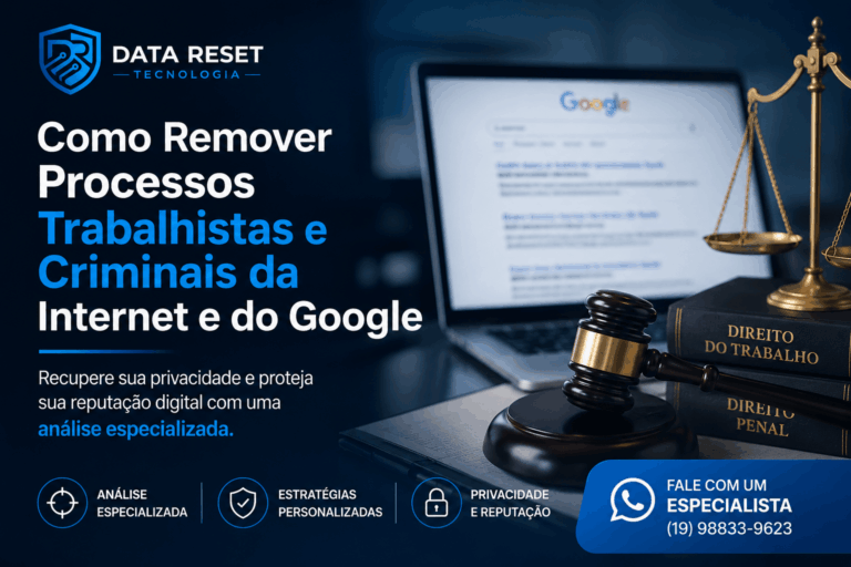 Conceito de privacidade digital, proteção de dados pessoais e gestão de reputação online em buscas jurídicas