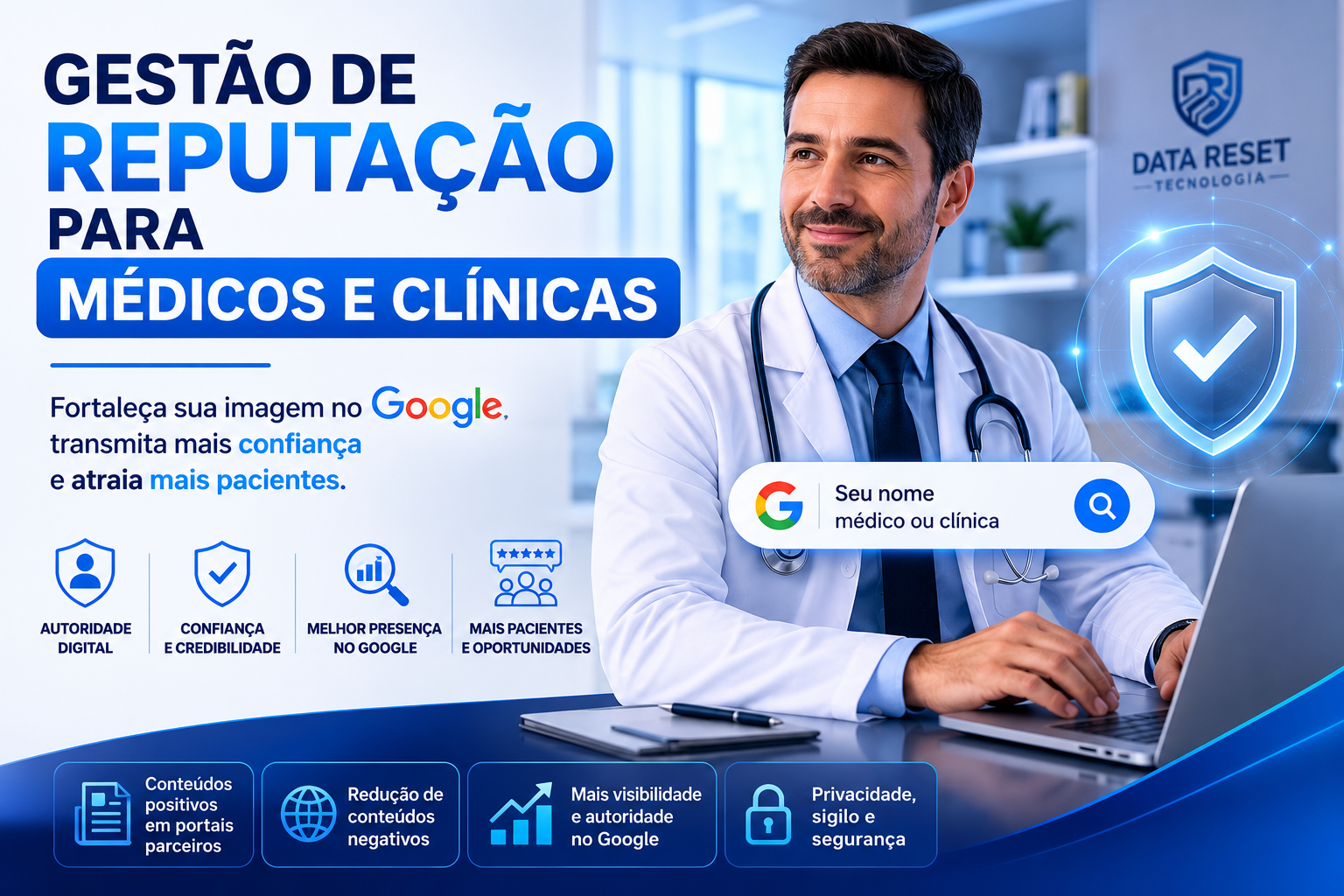 Consultório médico organizado com foco no atendimento profissional e acolhimento do paciente